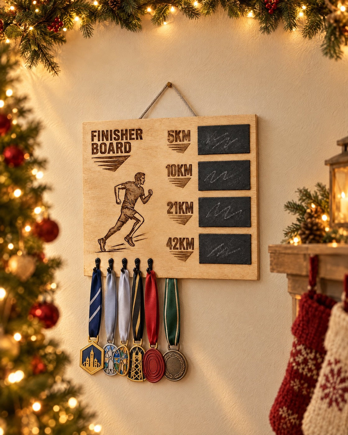 Le tableau Classique accroché près d'un sapin de Noël