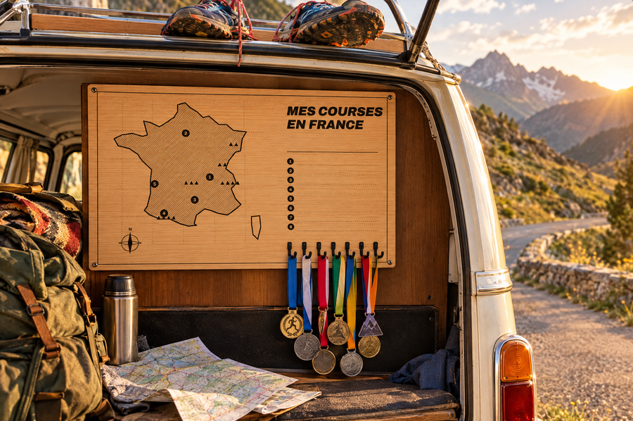 Tableau porte-médailles Carte de France en bois gravé au laser, Finisher Board (visuel d’ambiance) 2