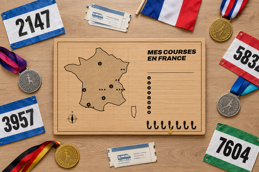 Tableau porte-médailles Carte de France en bois gravé au laser, Finisher Board (visuel d’ambiance) 3