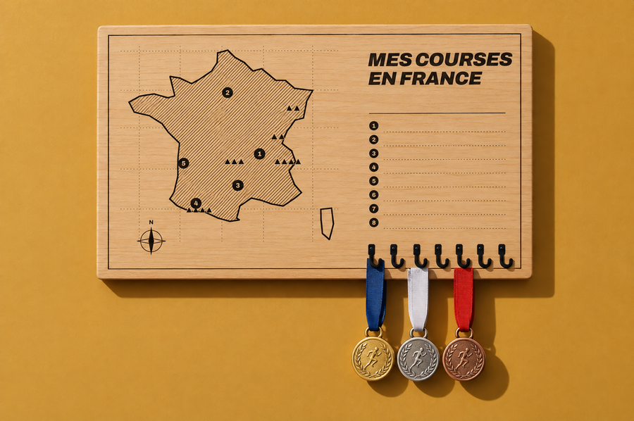 Tableau porte-médailles Carte de France en bois gravé au laser, Finisher Board (visuel d’ambiance) 5