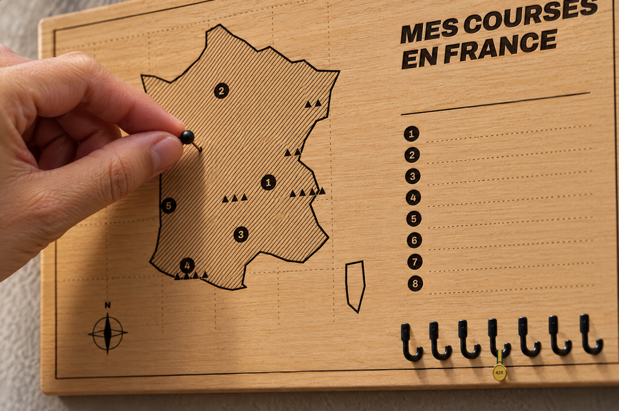 Tableau porte-médailles Carte de France en bois gravé au laser, Finisher Board (visuel d’ambiance) 6