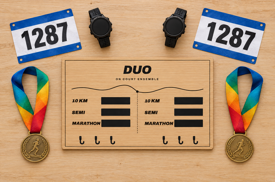 Tableau porte-médailles Duo en bois gravé au laser, Finisher Board (visuel d’ambiance) 6